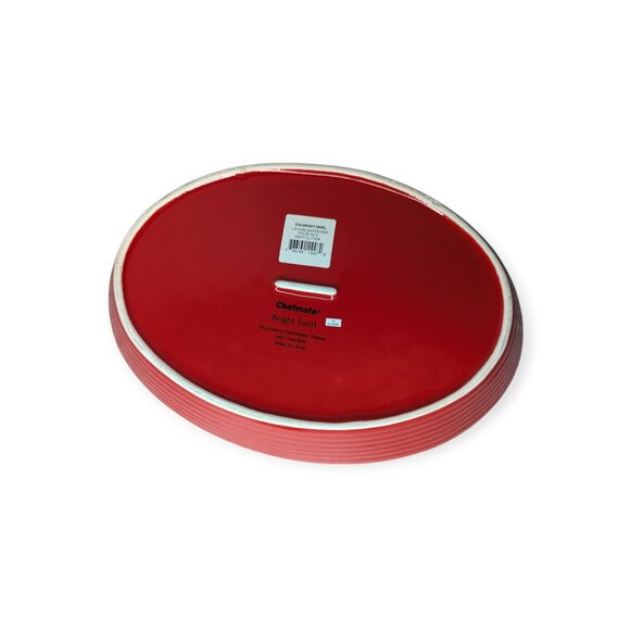 NWT Chefmate Fun Bright Red Swirl Large Oval Baker 1 1/2 Quart Stoneware - Picture 10 of 16